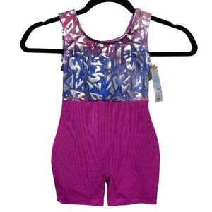 NWT Girls' Cat & Jack Pink Blue Metallic Abstract Print Cutout Back Gymnastics